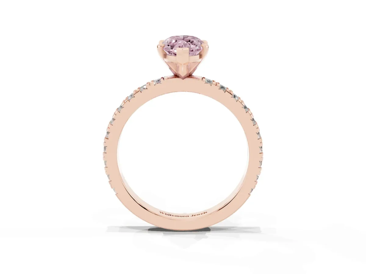 Fancy Pink Marquise Cut Diamond Pavé Band Solitaire with Four-Prong Setting Rose gold