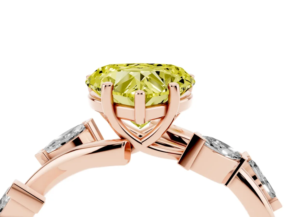 Fancy Yellow Heart Cut Solitaire Twisted Band Marquise Accent Prong Setting Ring Rose gold