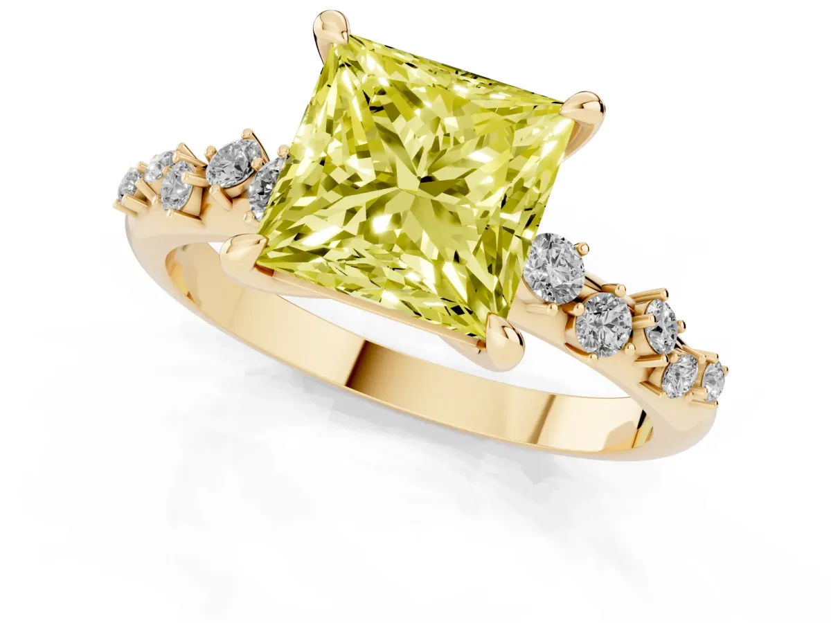 Fancy Yellow Princess Cut Cut Diamond Vine Band with Four-Prong Setting Yellow gold