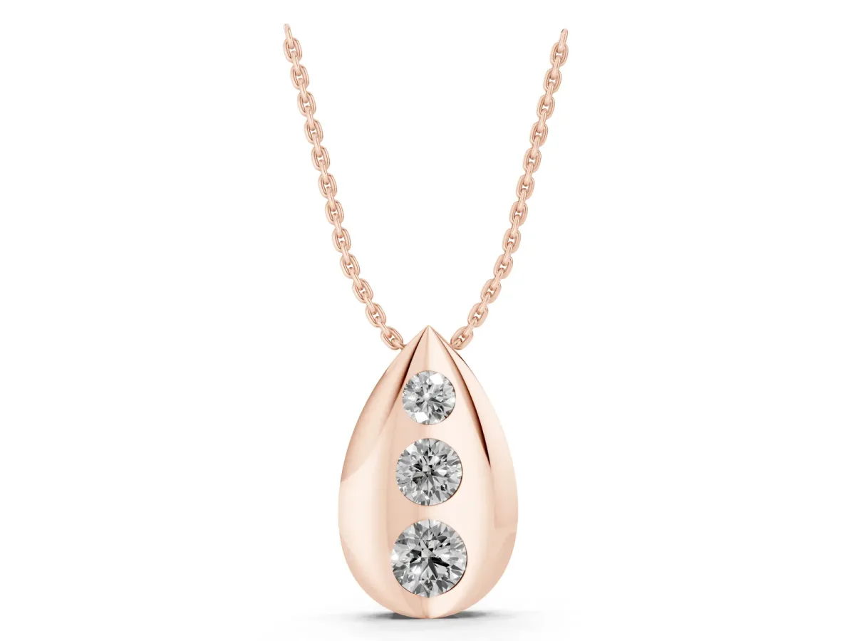 Teardrop Bezel-Set Round Diamond Pendant Rose gold
