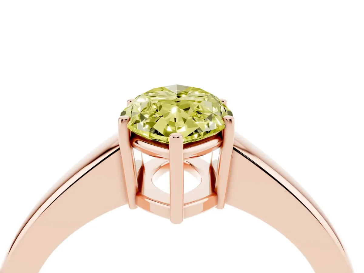 Fancy Yellow Marquise Cut Solitaire Diamond Ring with Tapered Band and Four-Prong Setting Rose gold