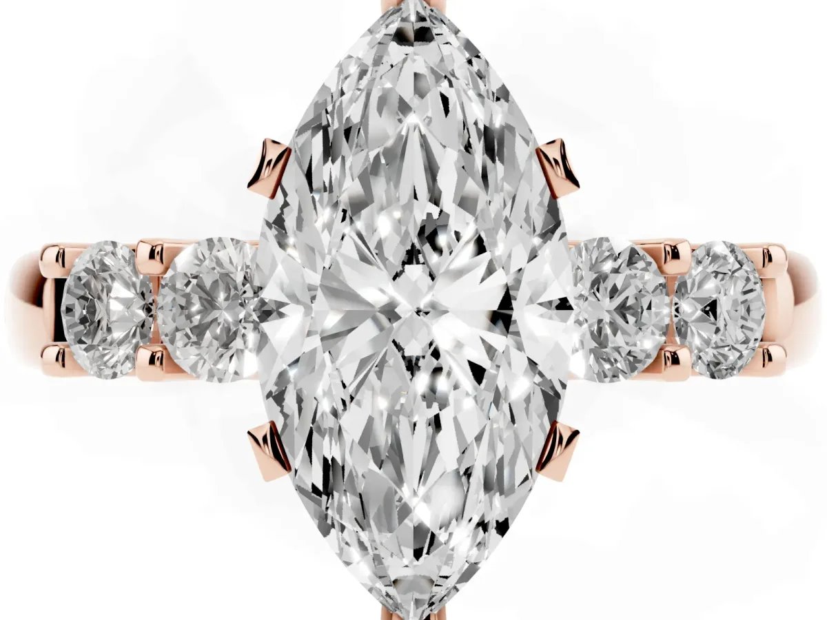 Marquise Cut Brilliant Cut Diamond Five-Stone Prong Set Engagement Ring with Channel Band Rose gold