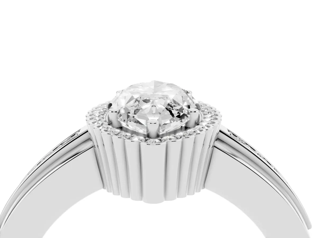Marquise Cut Cut Halo Pave Band Four-Prong Ring White gold