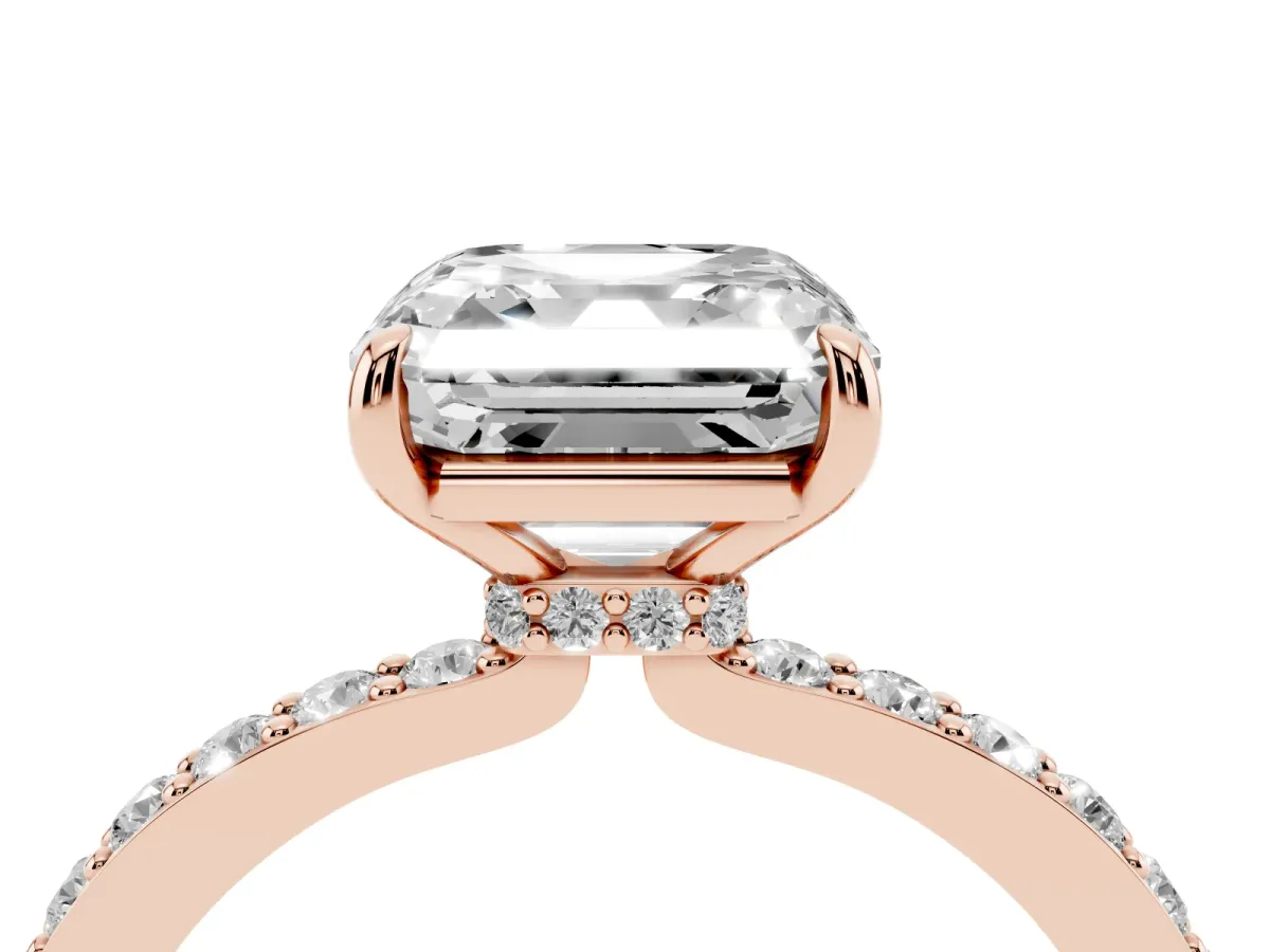 Asscher Cut Diamond Pavé Engagement Ring with Round Accents and Prong Setting Rose gold