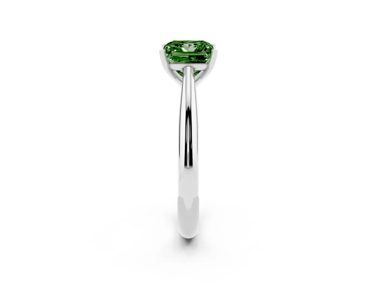 Fancy Green Princess Cut Diamond Solitaire Engagement Ring with Cathedral Setting and Four-Prong Mount Silver