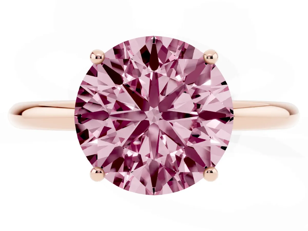Fancy Pink Round Cut Solitaire Diamond Ring with a Classic Band and Four-Prong Setting Rose gold
