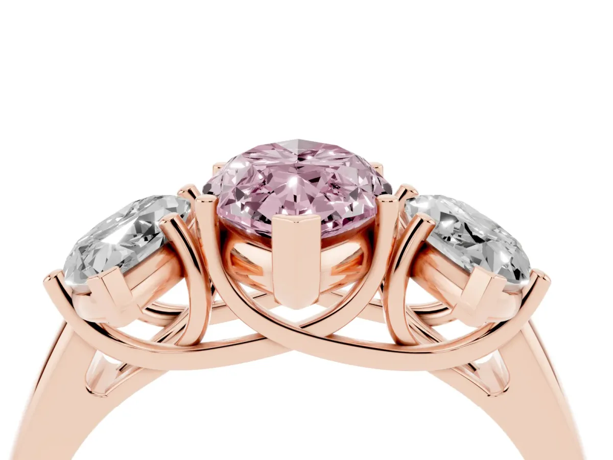 Fancy Pink Three-Stone Marquise Cut Diamond Engagement Ring with Prong Setting Rose gold
