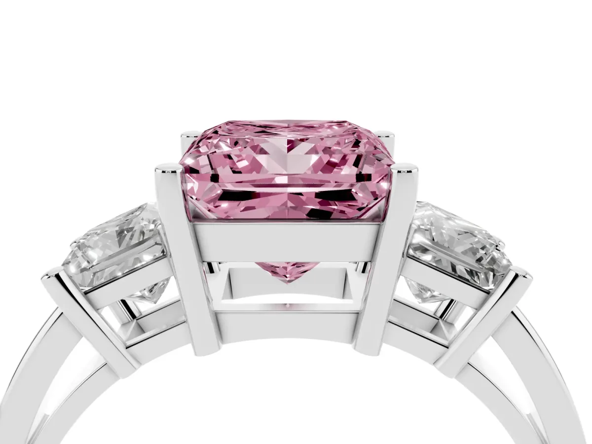 Fancy Pink Three-Stone Princess Cut Cut Solitaire Ring with Prong Setting Silver