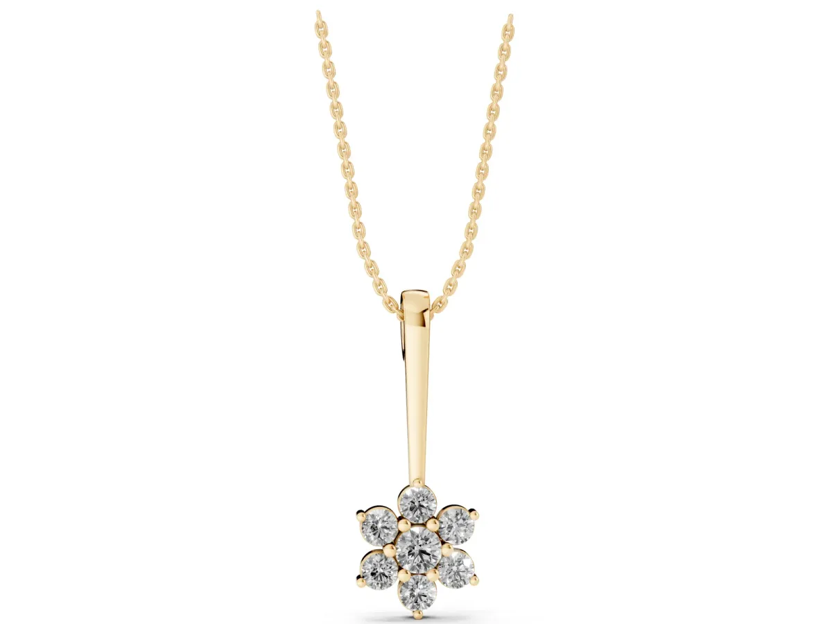 Round Diamond Cluster Pendant with Six-Prong Setting Yellow gold
