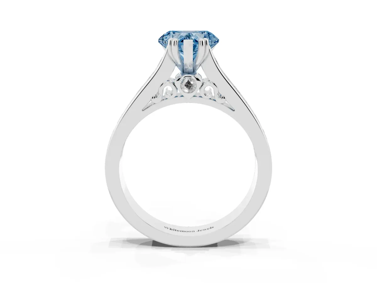 Fancy Blue Heart Cut Cut Channel Set Solitaire Engagement Ring with Prong Setting Platinum