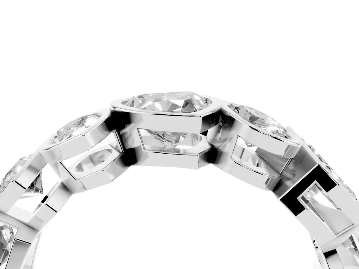 Mixed Shape Diamond Bezel Set Eternity Wedding Band Silver
