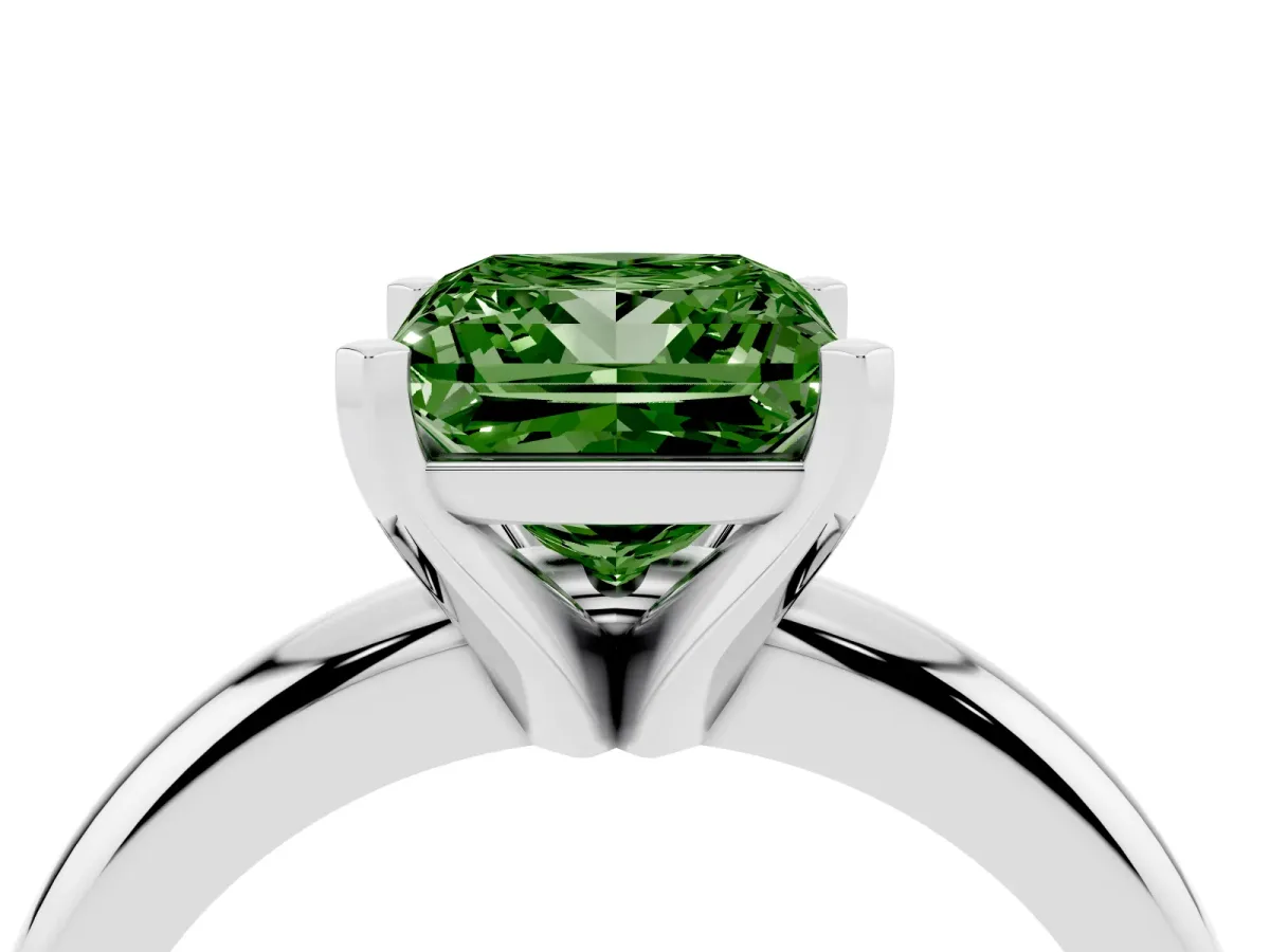 Fancy Green Princess Cut Diamond Solitaire Engagement Ring with Round Band and Four-Prong Setting Platinum