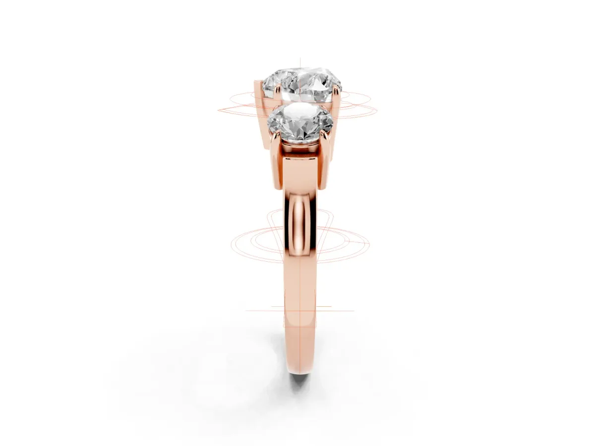 Three-Stone Heart Cut Cut Diamond Ring with Round Accent Stones, Prong Setting, and Classic Band Rose gold