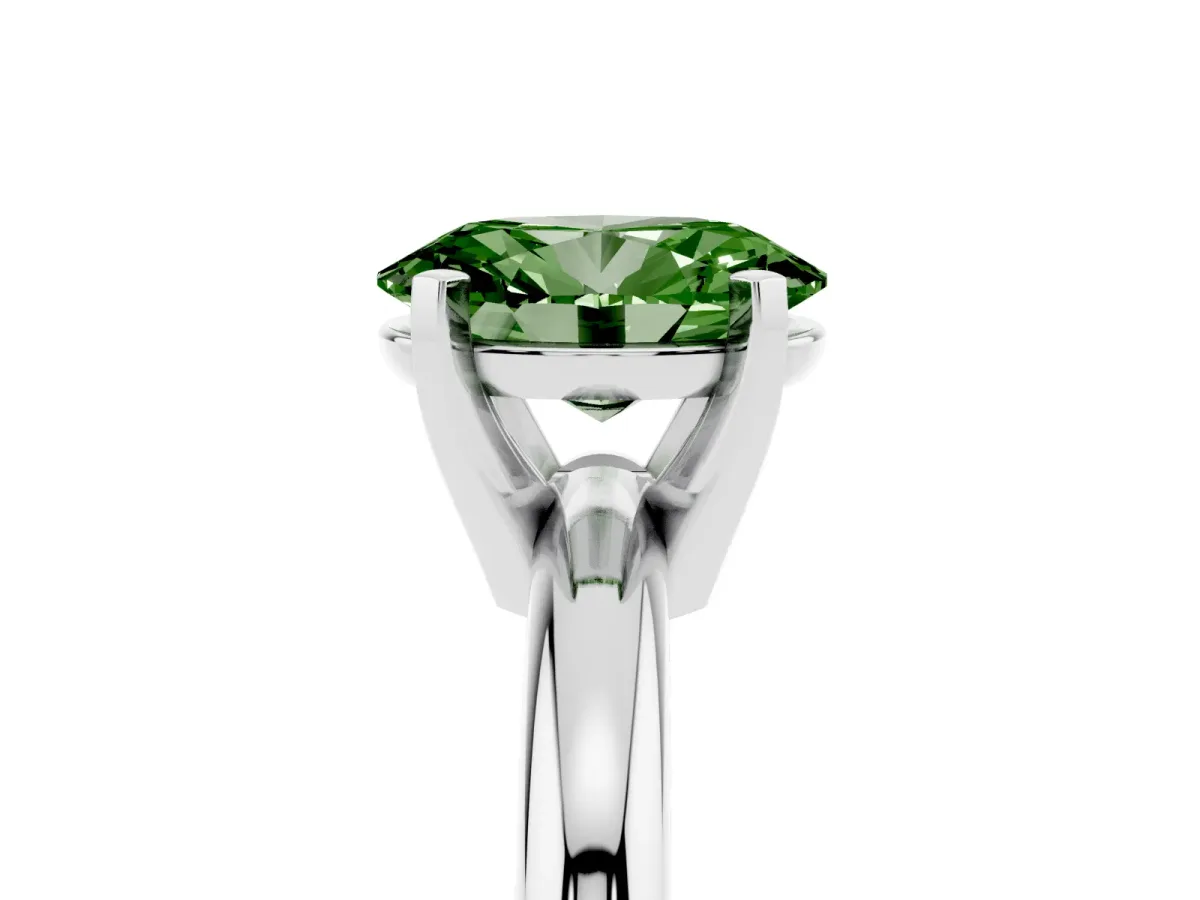 Fancy Green Oval Cut Diamond Solitaire Engagement Ring with Round Band and Four-Prong Setting Silver