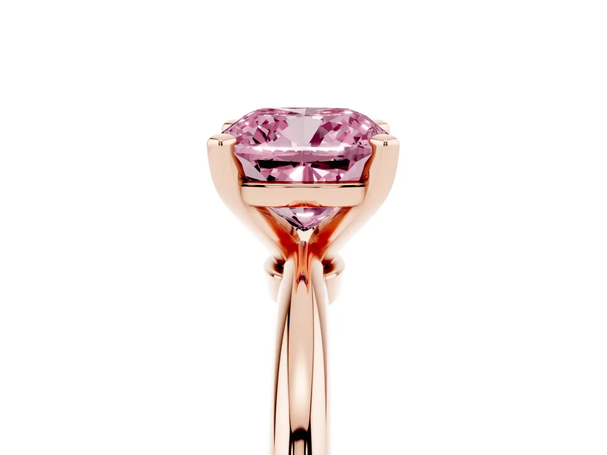 Fancy Pink Cushion Cut Diamond Solitaire Ring with Prong Setting and Classic Band Rose gold