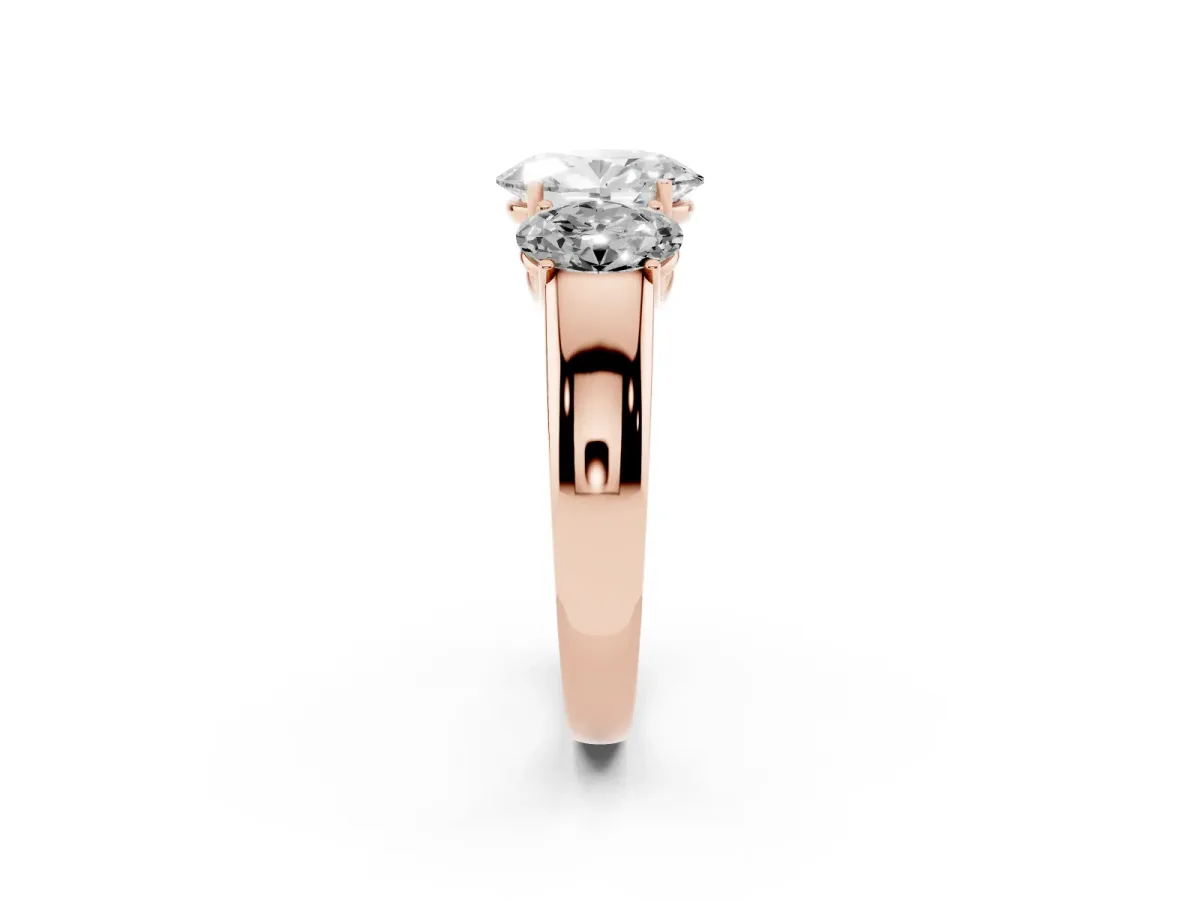 Three-Stone Oval Cut Cut Diamond Ring with Prong Setting and Classic Band Rose gold