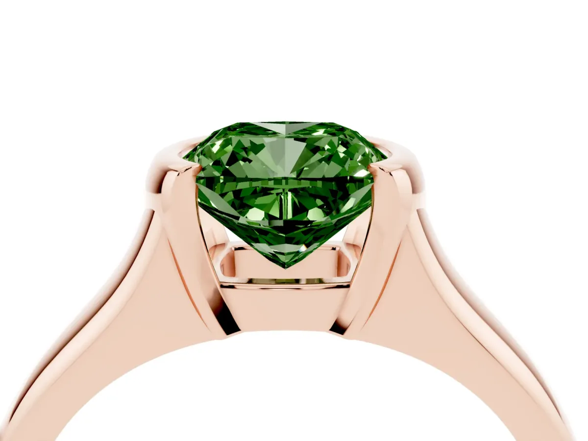 Fancy Green Cushion Cut Solitaire Tension Set Diamond Ring with Split Shank Band Rose gold