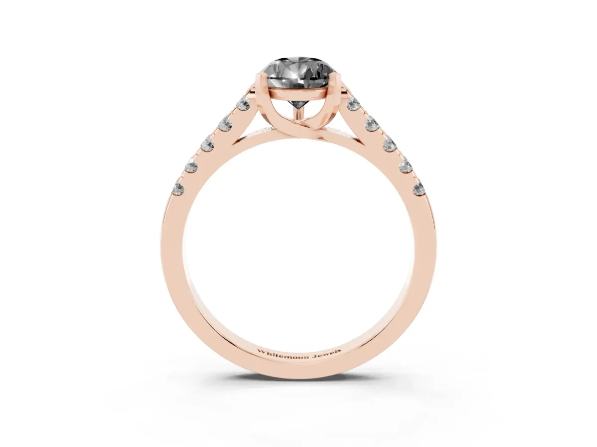 Fancy Black Pear Cut Diamond Pavé Band Solitaire Ring with Prong Setting Rose gold