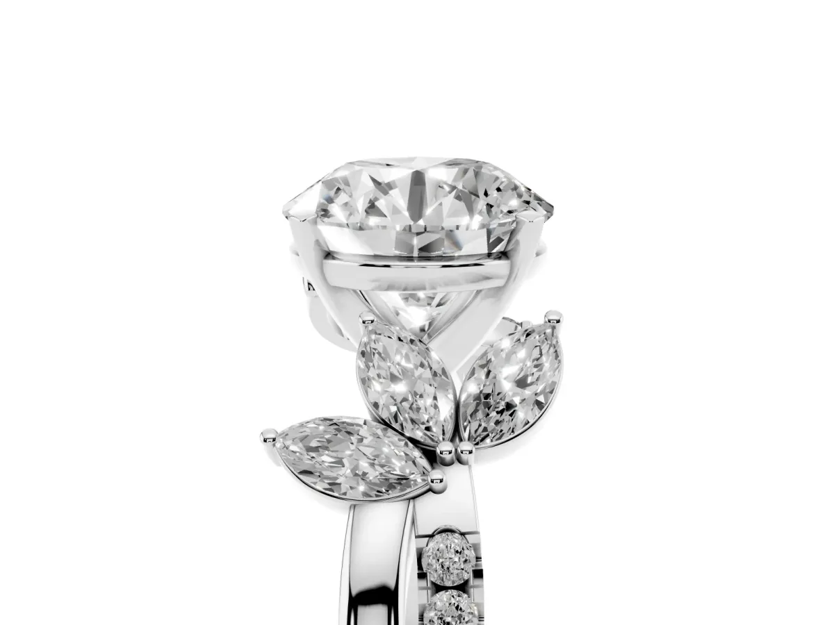 Round Cut Diamond Floral Vine Solitaire Engagement Ring Silver