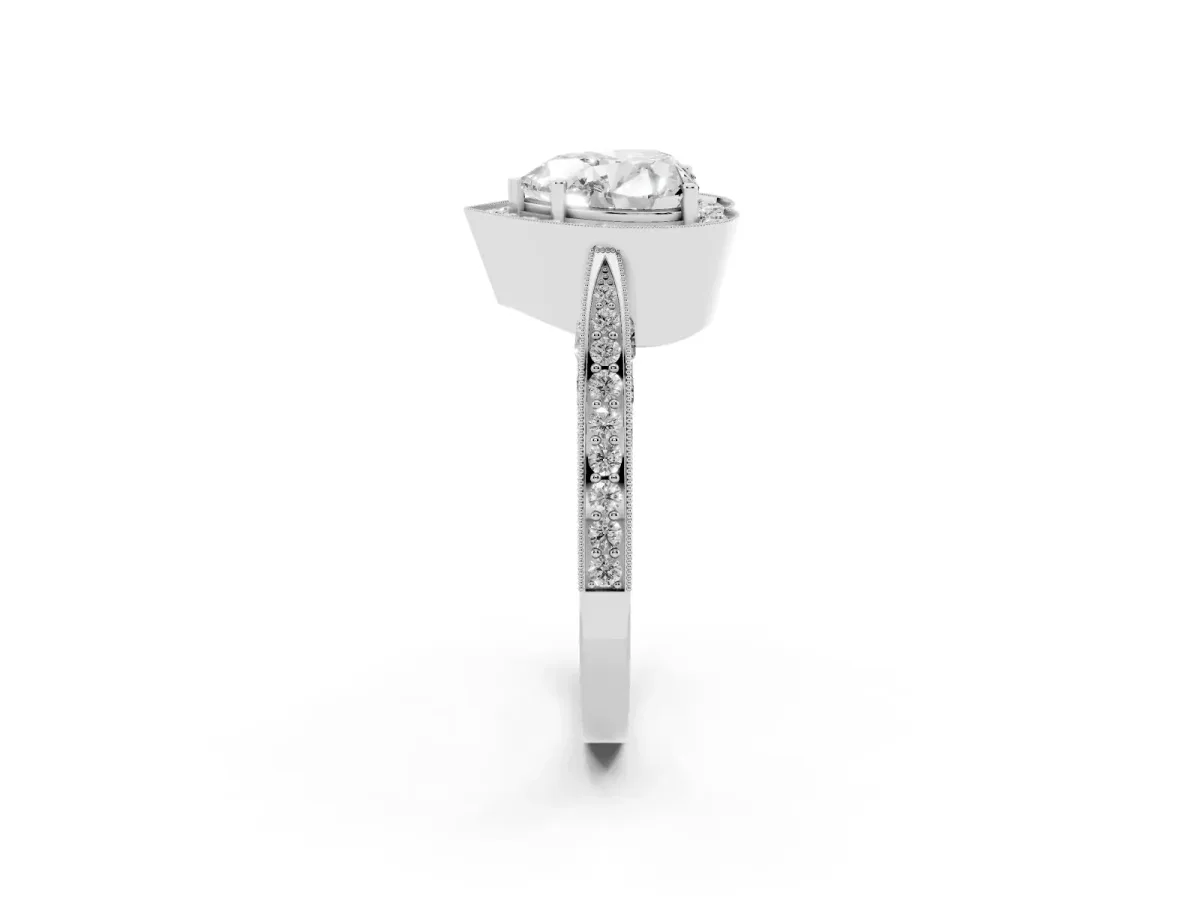Heart Cut Halo Diamond Engagement Ring with Split Shank Band and Four-Prong Setting Silver