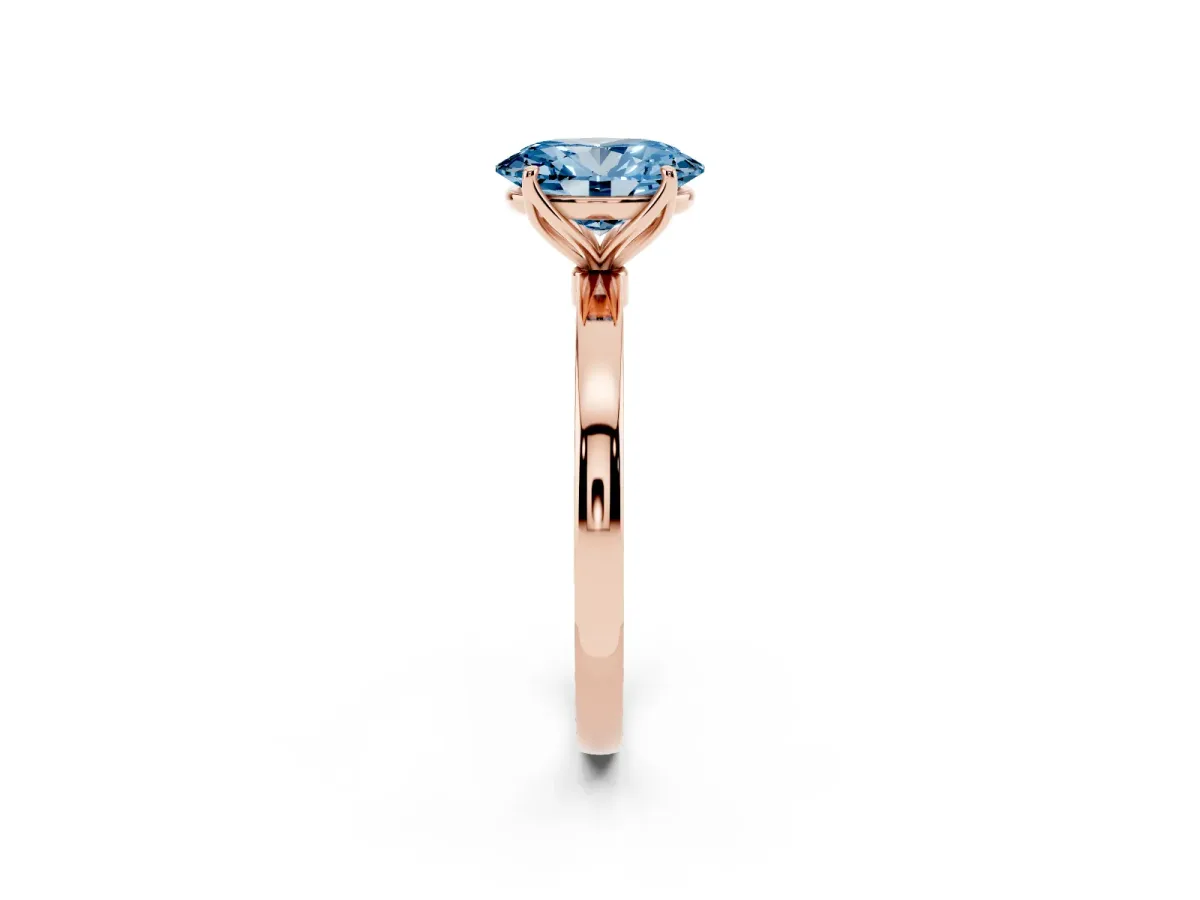 Fancy Blue Oval Cut Diamond Solitaire Ring with Thin Band and Prong Setting Rose gold