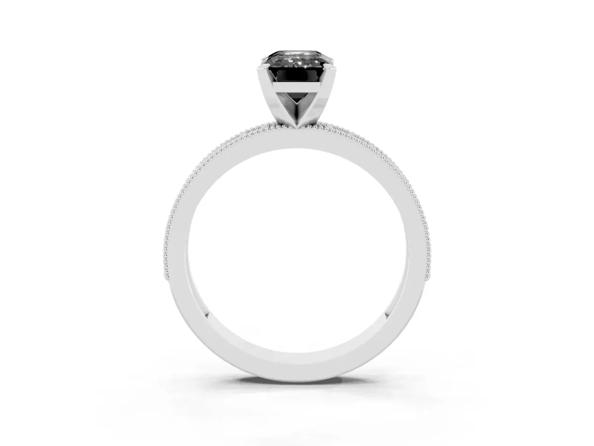 Fancy Black Emerald Cut Diamond Milgrain Pavé Engagement Ring with Four-Prong Setting Silver