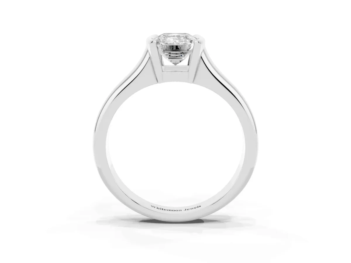 Emerald Cut Solitaire Tension Set Diamond Ring with Split Shank Band Platinum