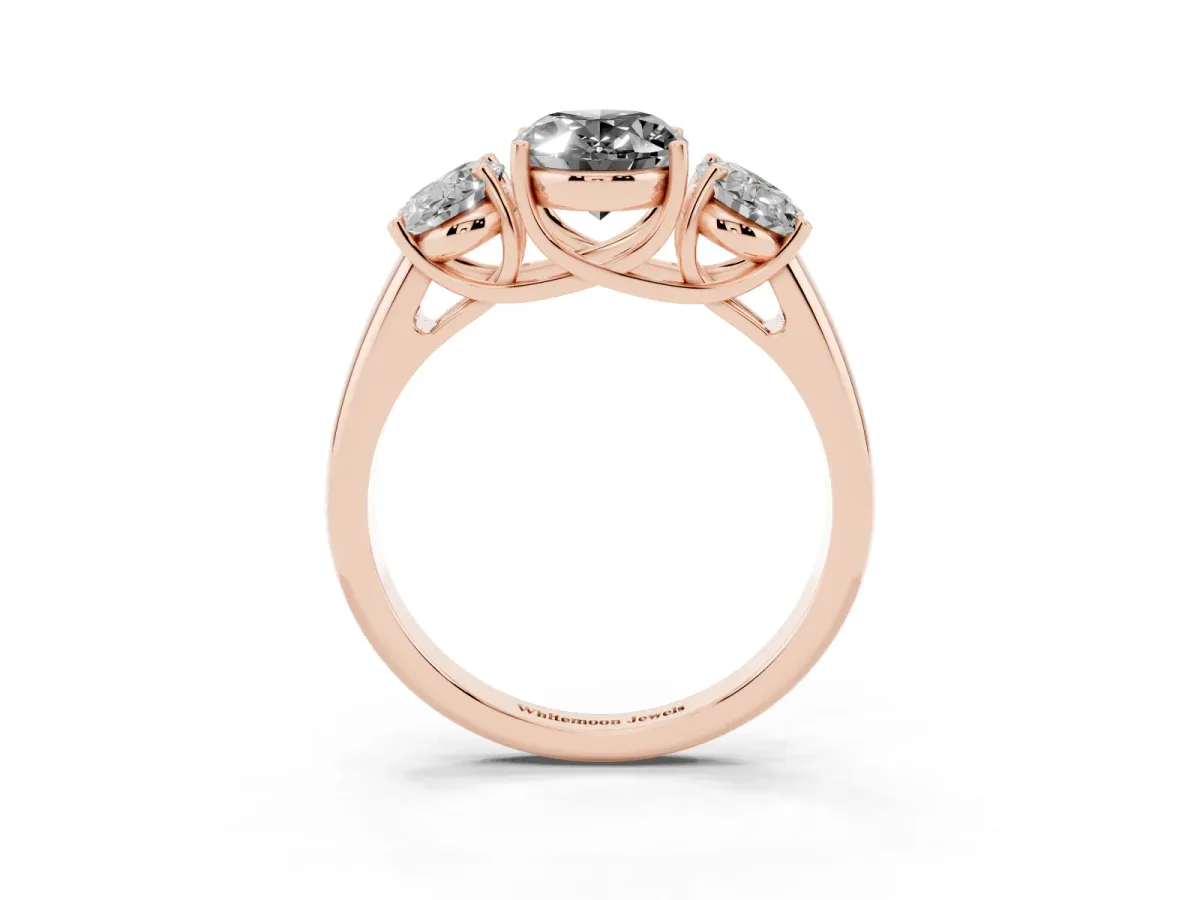 Fancy Black Three-Stone Oval Cut Diamond Engagement Ring with Prong Setting Rose gold