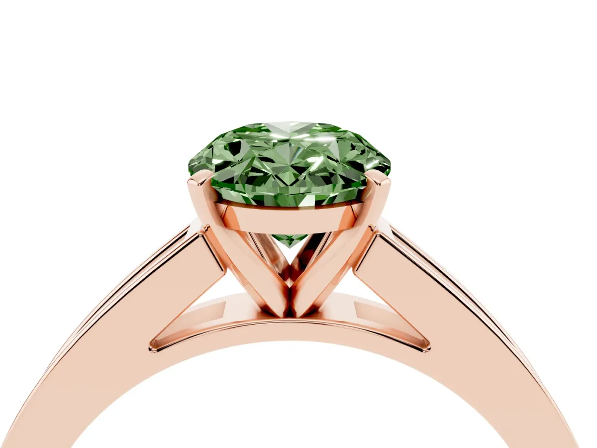 Fancy Green Oval Cut Solitaire Diamond Ring with Channel-Set Band and Four-Prong Setting Rose gold