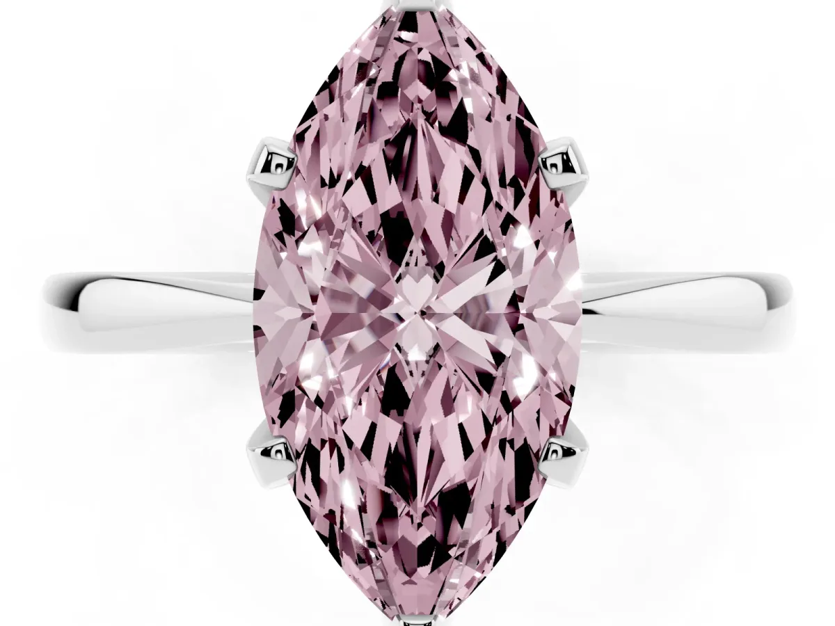 Fancy Pink Marquise Cut Solitaire Engagement Ring with Six-Prong Setting and Tapered Band White gold