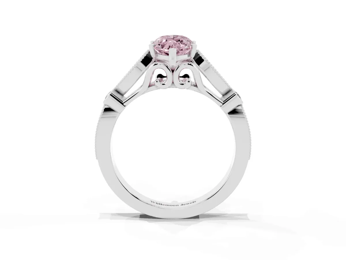 Fancy Pink Marquise Cut Cut Diamond with Milgrain Marquise and Bezel Accents on a Solitaire Band with Prong Setting Silver