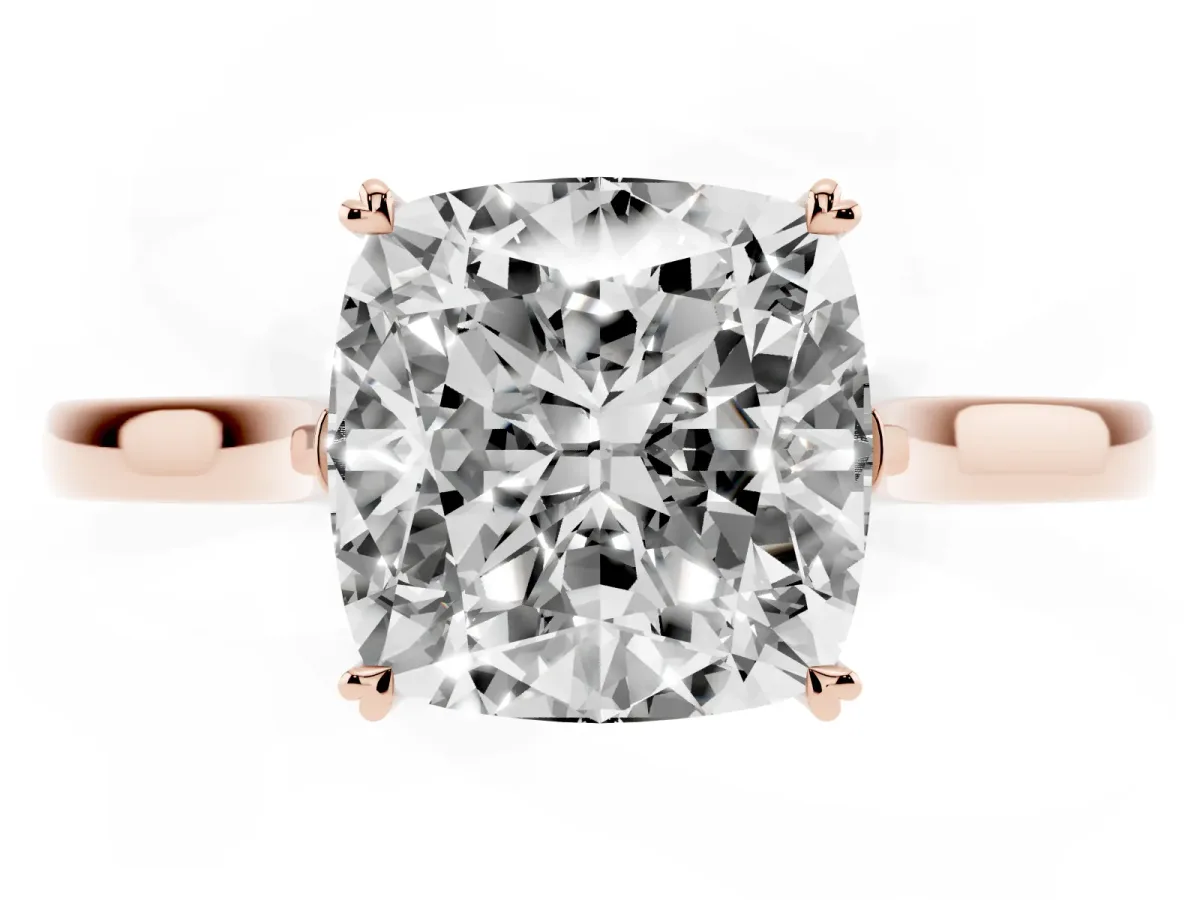 Cushion Cut Solitaire Heart Prong Engagement Ring with Tapered Band Rose gold
