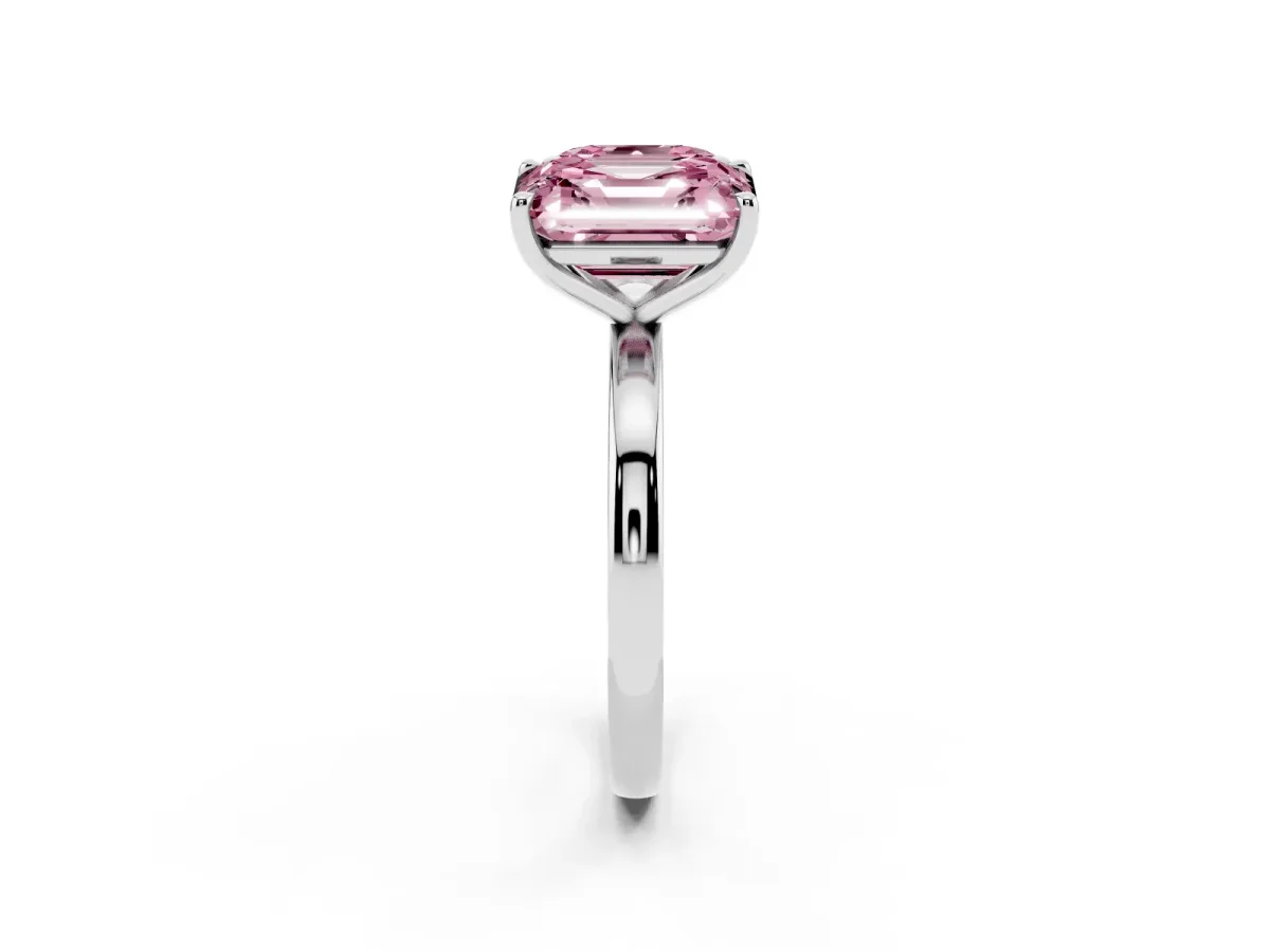 Fancy Pink Asscher Cut and Emerald Cut Toi Moi Ring with Prong Setting Silver