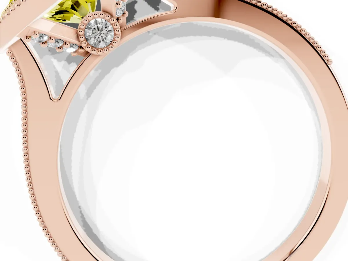 Fancy Yellow Halo Round Cut-Cut Diamond Pave Band Milgrain Prong Setting Ring Rose gold