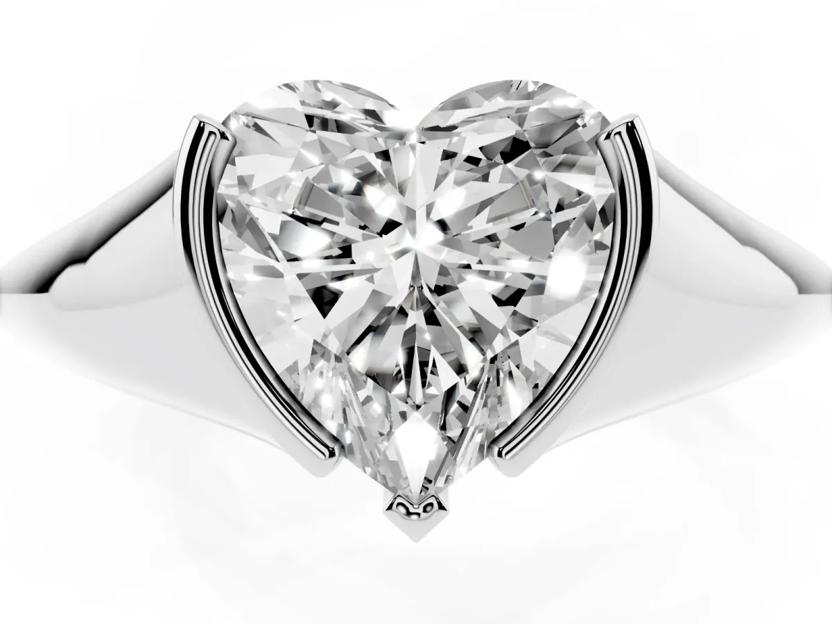 Heart Cut Solitaire Tension Set Diamond Ring Silver