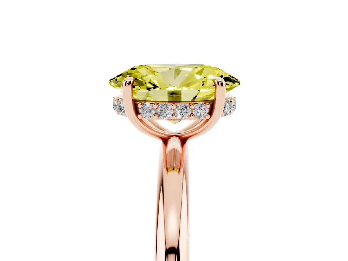 Fancy Yellow Oval Cut Diamond Solitaire Ring with Thin Band and Four-Prong Setting Rose gold