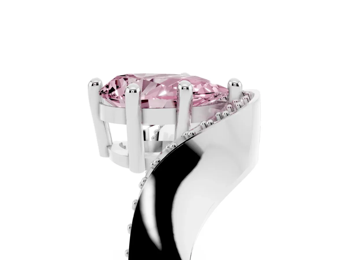 Fancy Pink Pear Cut Solitaire Diamond Engagement Ring with Pave Band and Four-Prong Setting Platinum