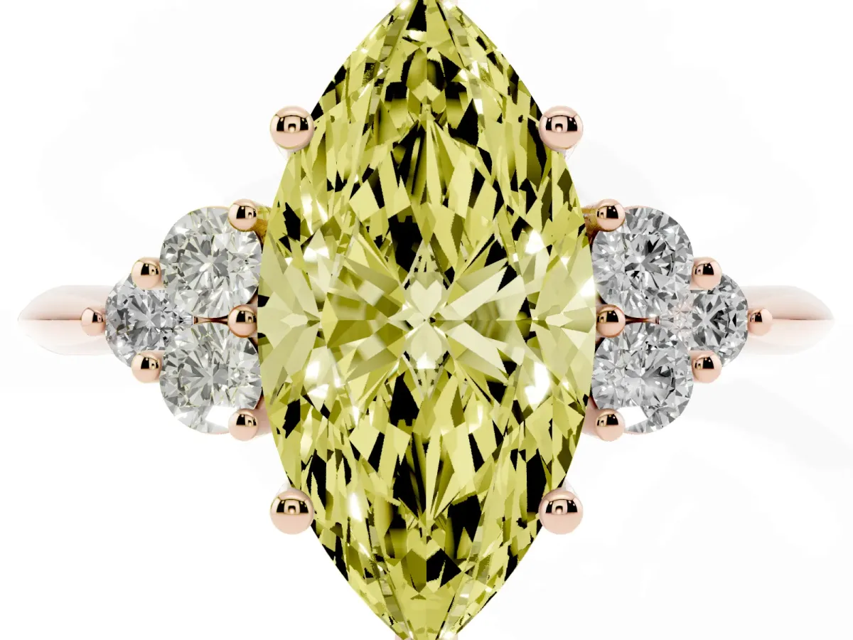 Fancy Yellow Marquise Cut Cut Diamond Cluster Ring with Solitaire Band and Four-Prong Setting Rose gold