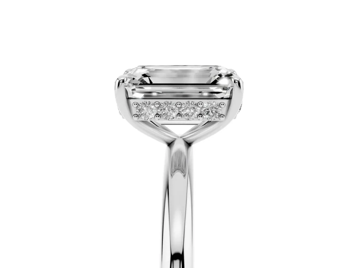 Emerald Cut Solitaire Diamond Ring with a Classic Band and Four-Prong Setting Silver