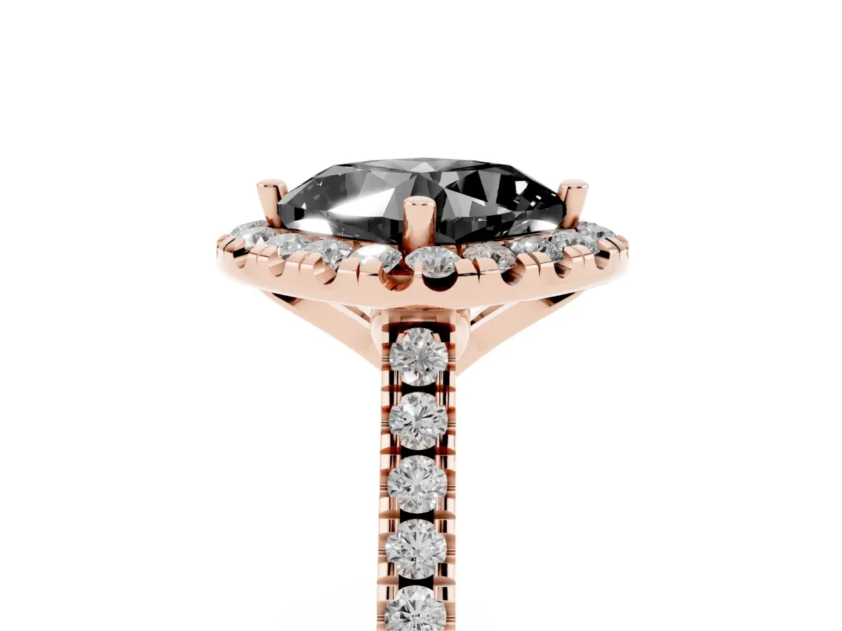 Fancy Black Cushion Cut Diamond Cushion Halo Ring with Pavé Band Rose gold