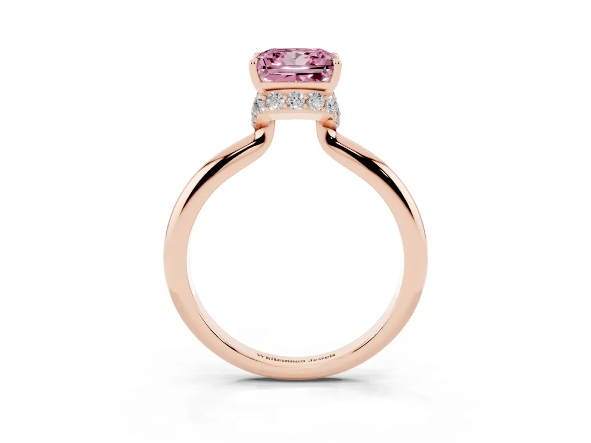 Fancy Pink Princess Cut Brilliant Solitaire Engagement Ring with Six-Prong Setting and Classic Band Rose gold