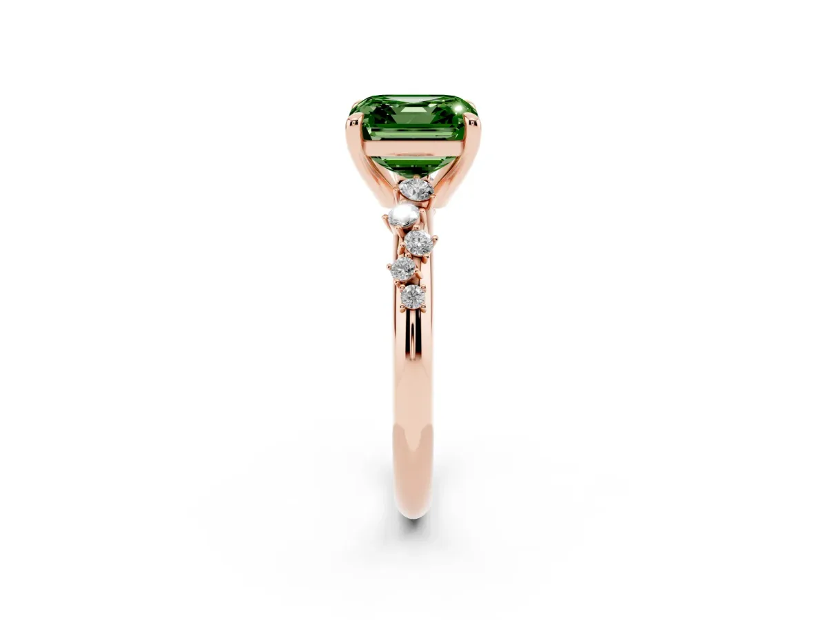 Fancy Green Asscher Cut Cut Diamond Vine Band with Four-Prong Setting Rose gold