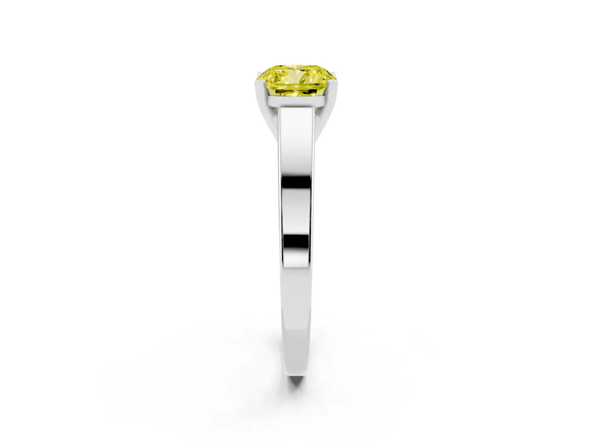Fancy Yellow Cushion Cut Solitaire Engagement Ring with Four-Prong Setting and Tapered Band White gold