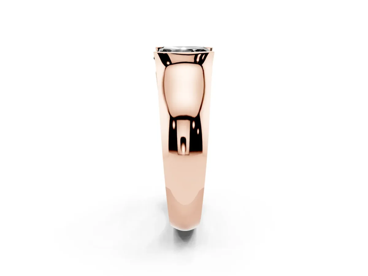 Fancy Black Radiant Cut Solitaire Bezel Set Diamond Ring with Wide Band Rose gold