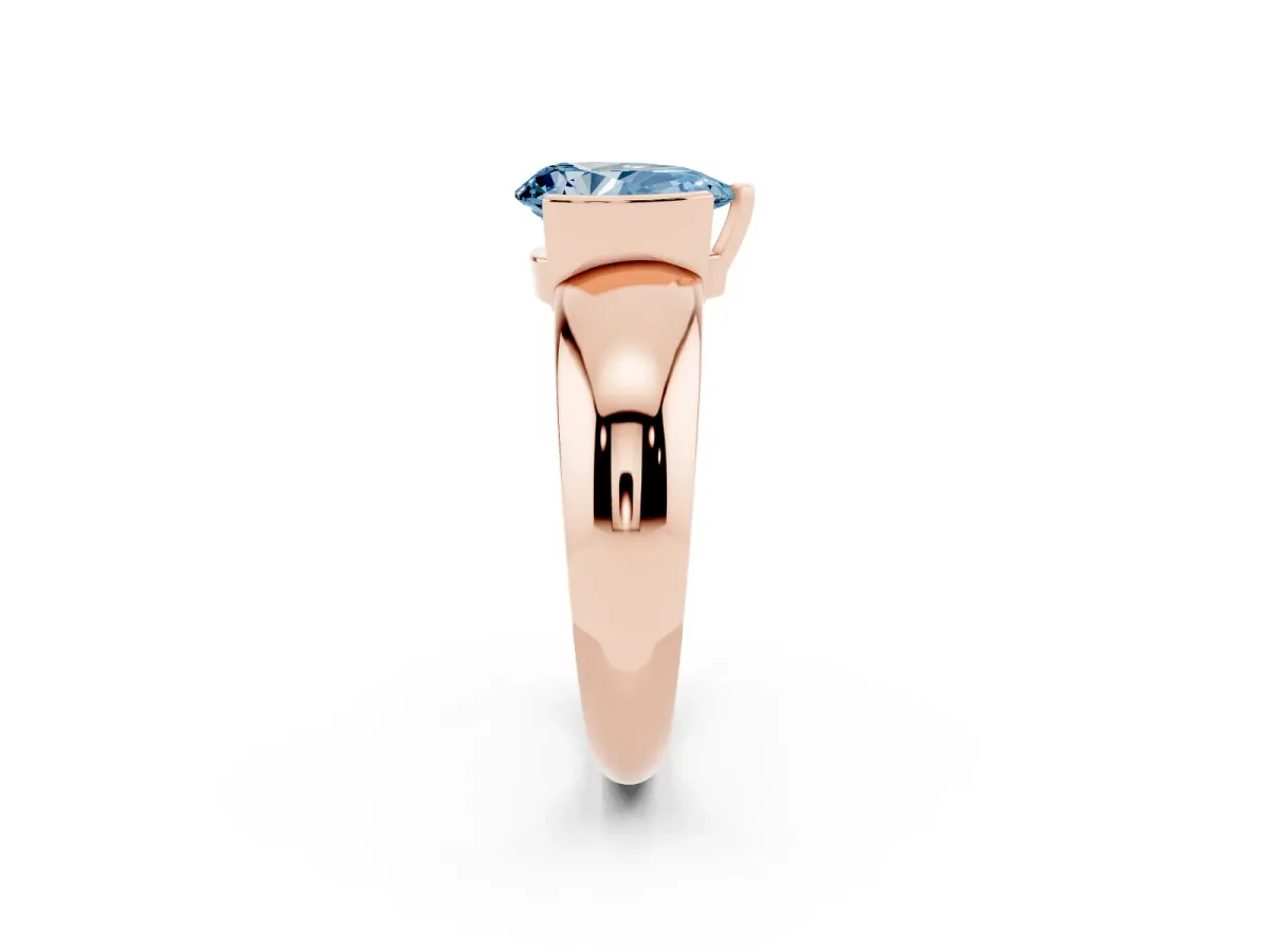 Fancy Blue Pear Cut Solitaire Tension Set Diamond Ring with Wide Band Rose gold