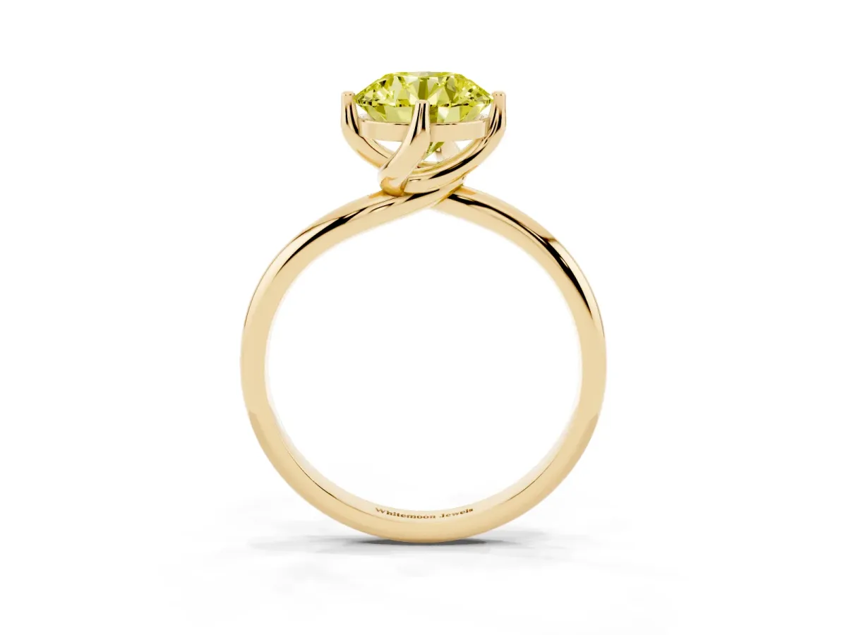 Fancy Yellow Round Cut Diamond Solitaire Engagement Ring with Four-Prong Setting and Classic Band Yellow gold