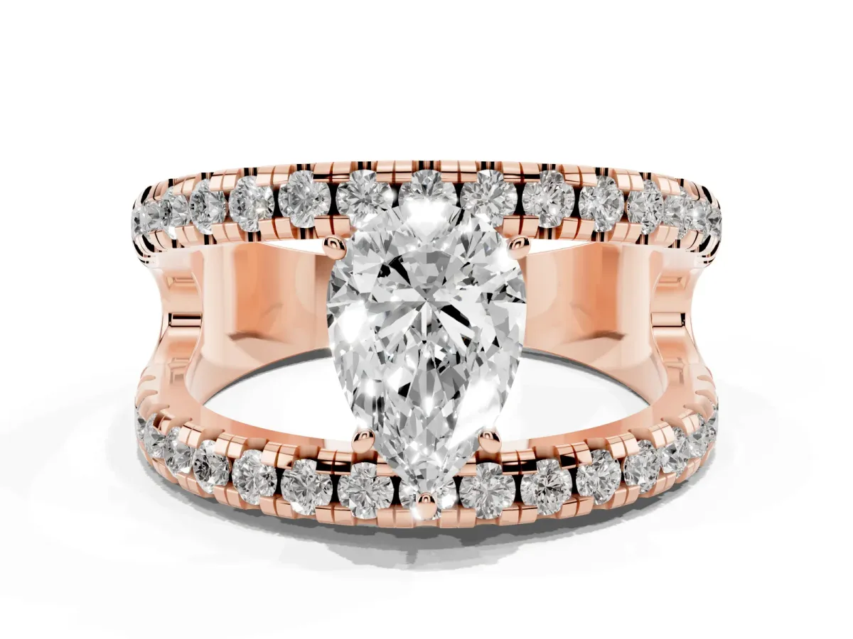 Pear Cut Solitaire Split Shank Pave Diamond Ring Rose gold