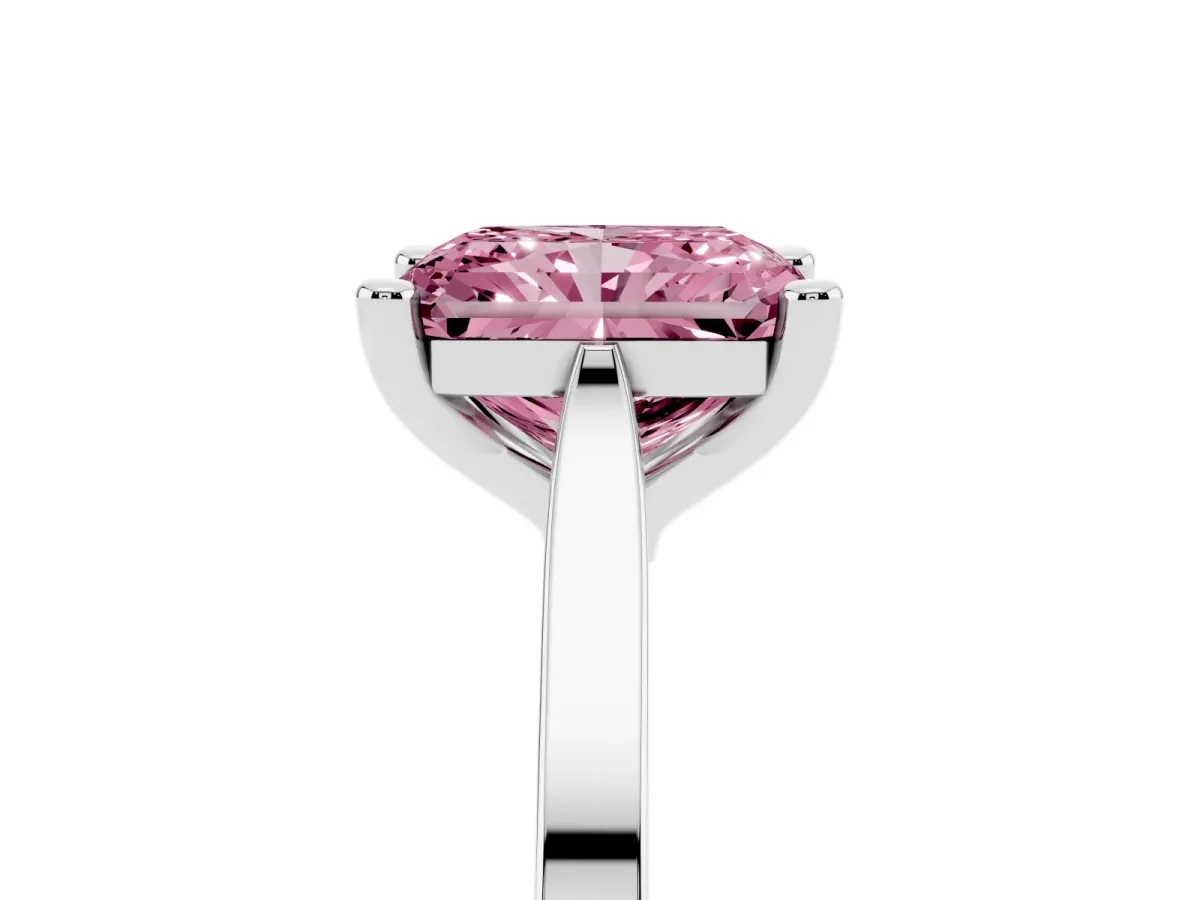 Fancy Pink Radiant Cut Solitaire Diamond Ring with Four-Prong Setting and Tapered Band White gold