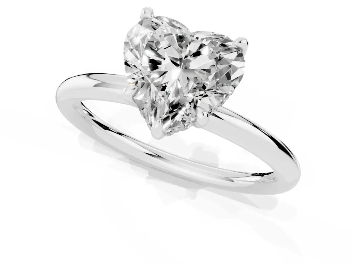 Heart Cut Diamond Solitaire Ring with Thin Band and Four-Prong Setting Platinum