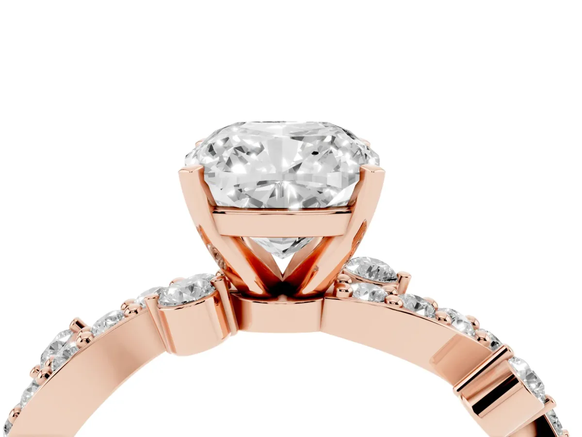 Cushion Cut Cut Solitaire Diamond Twisted Band with Pave Setting Rose gold